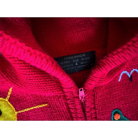 Vintage Handmade Kids Youth Toddler Full Zip Embroidered Hoodie Sweater Size 4T - Picture 6 of 7
